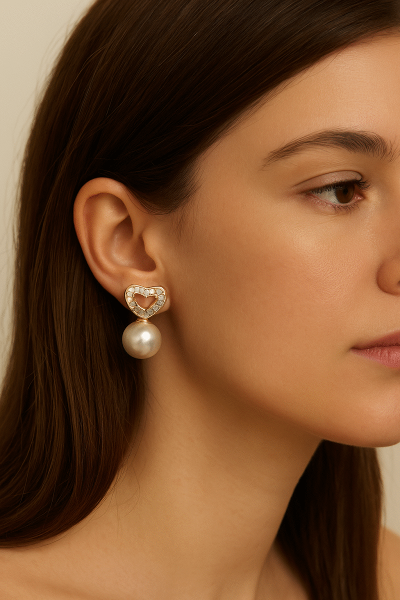 Heart Pearl Drop Earring - Image 2