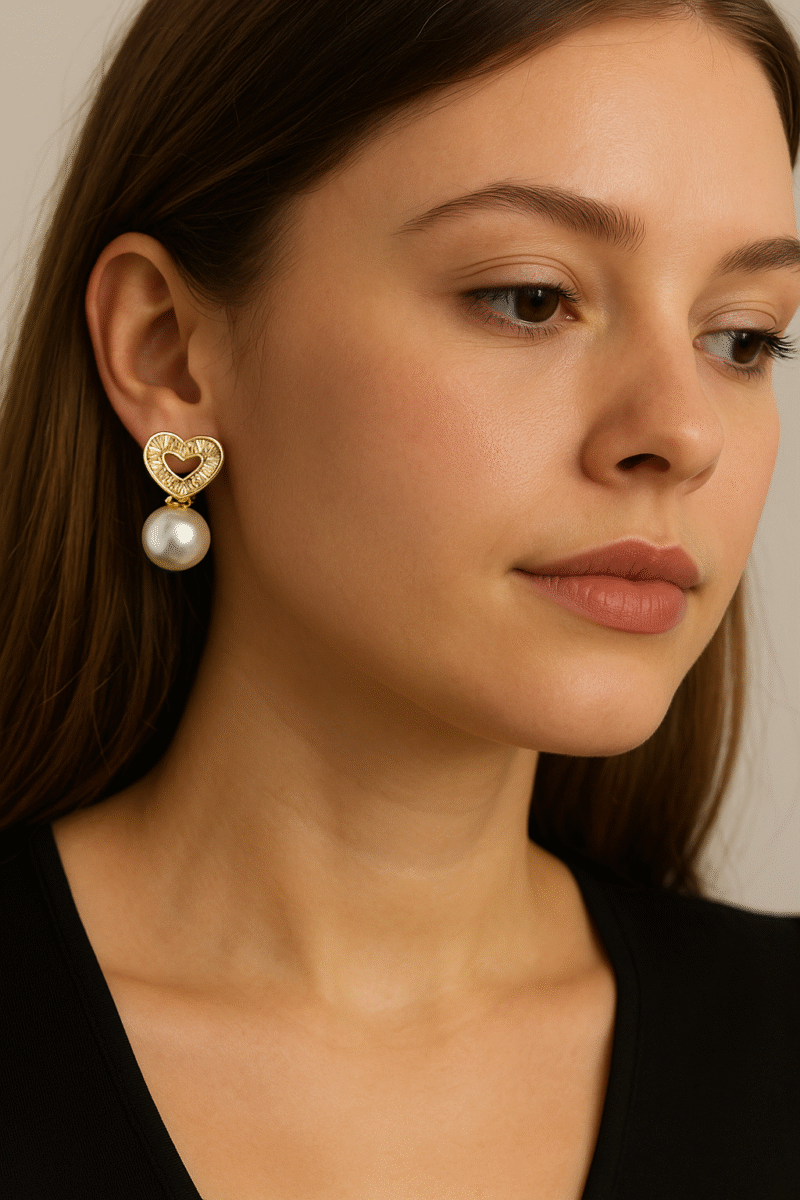 Heart Pearl Drop Earring - Image 3